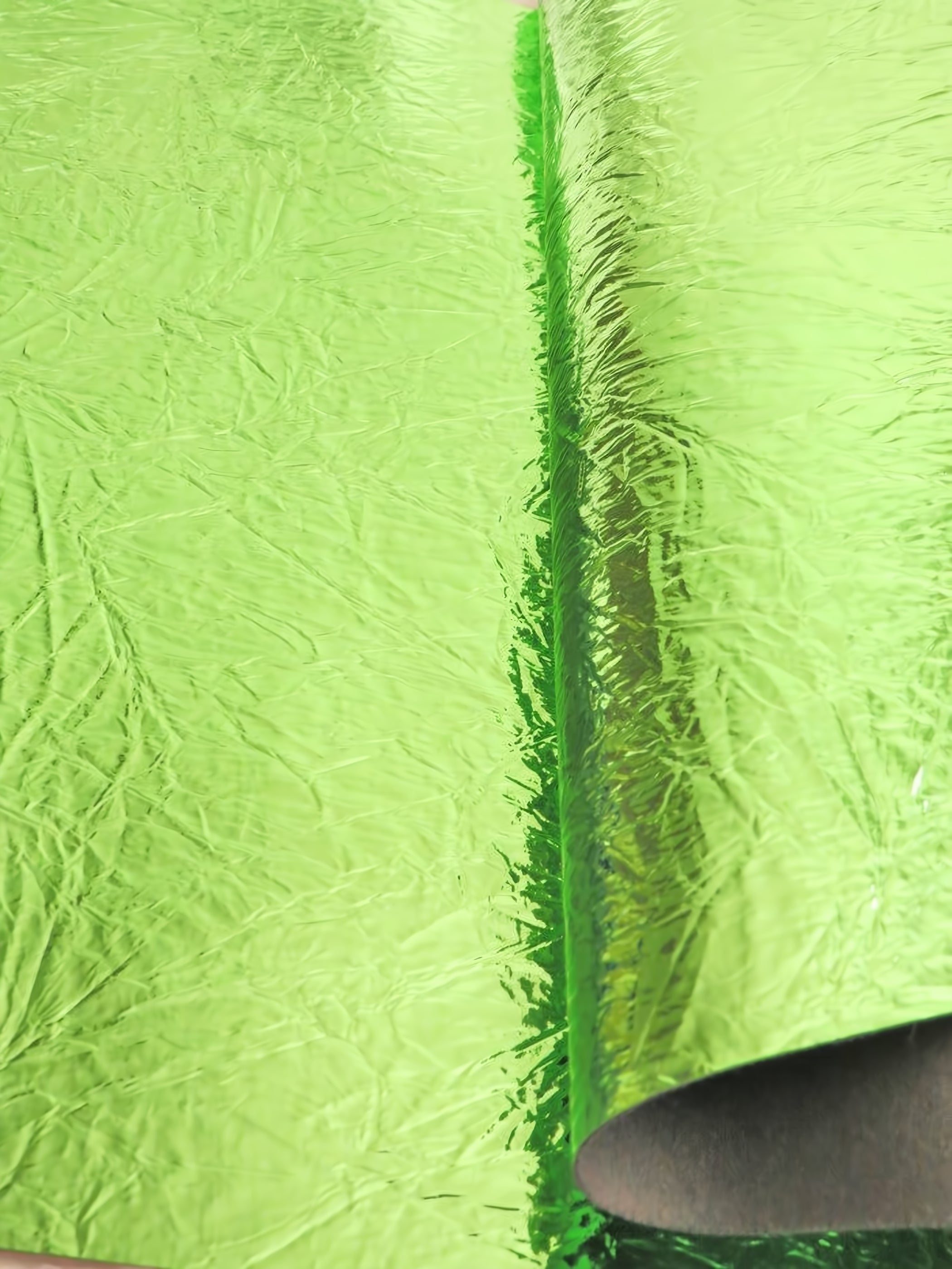 Bright Green Distressed/Crushed Chrome Metallic Mirror Vinyl Fabric / Sold By The Yard