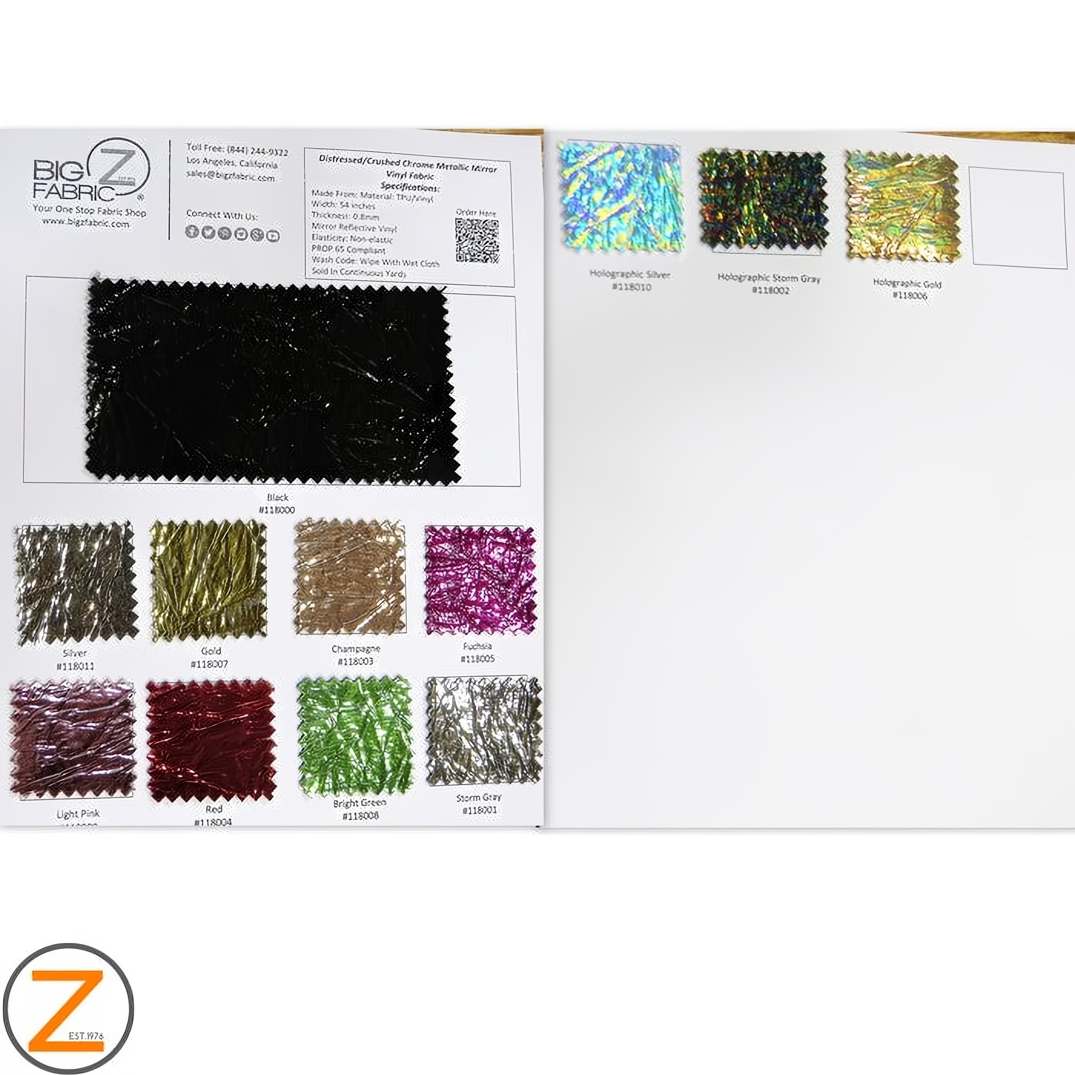 Big Z Color Card Distressed/Crushed Chrome Metallic Mirror Vinyl Fabric