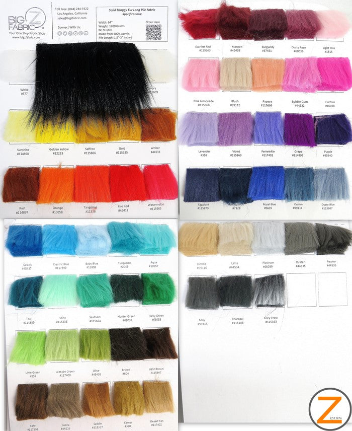 EcoshagTM Faux Fake Fur Solid Shaggy Long Pile Fabric - Big Z Color ...