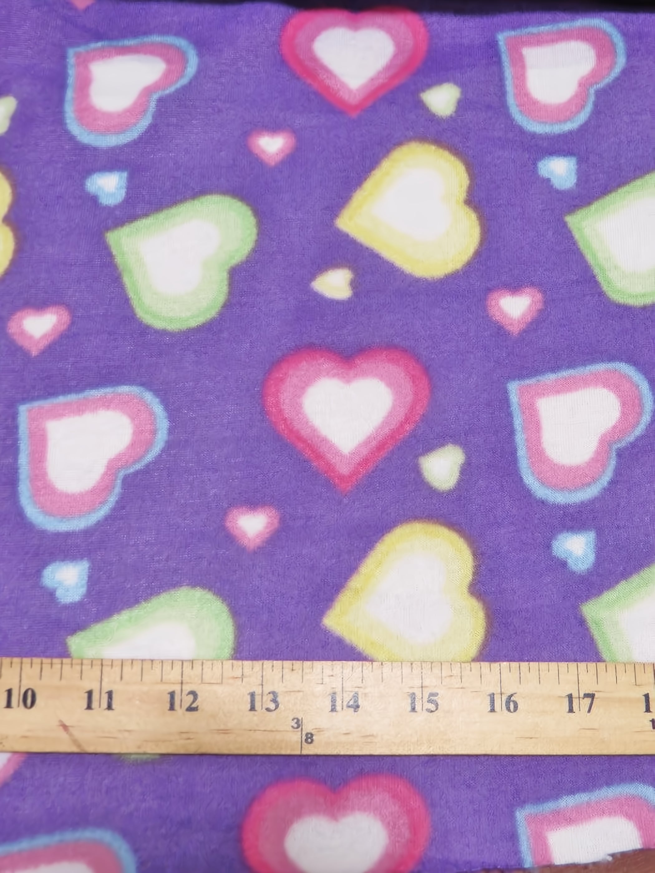 Fleece Printed Fabric / Falling For Hearts Purple / Sold By The Yard (Second Quality Goods)