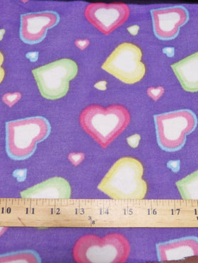 Fleece Printed Fabric / Falling For Hearts Purple / Sold By The Yard (Second Quality Goods)