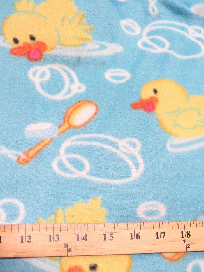 Fleece Printed Fabric / Playful Ducks Blue / Sold By The Yard