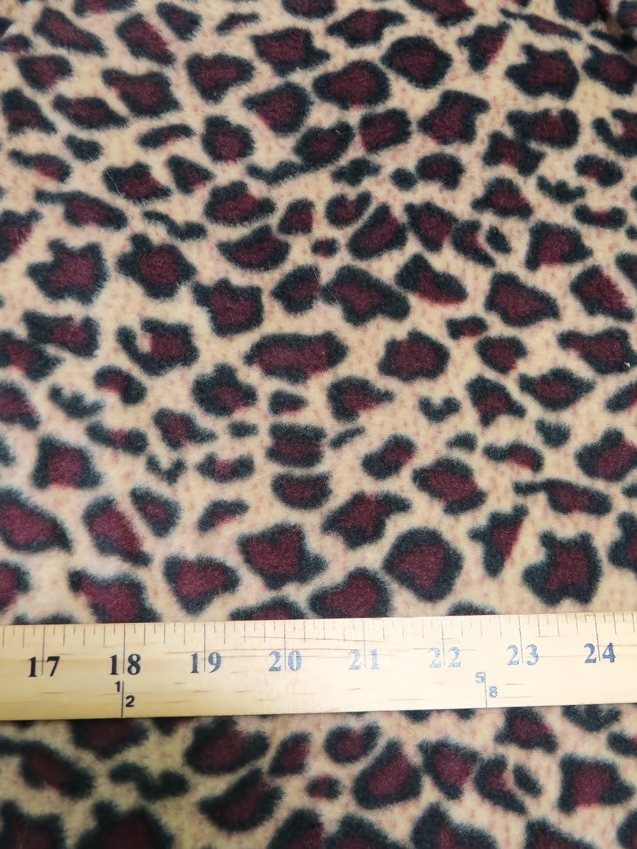 Fleece Printed Fabric / Leopard Print Burgundy/Cafe / Sold By The Yard