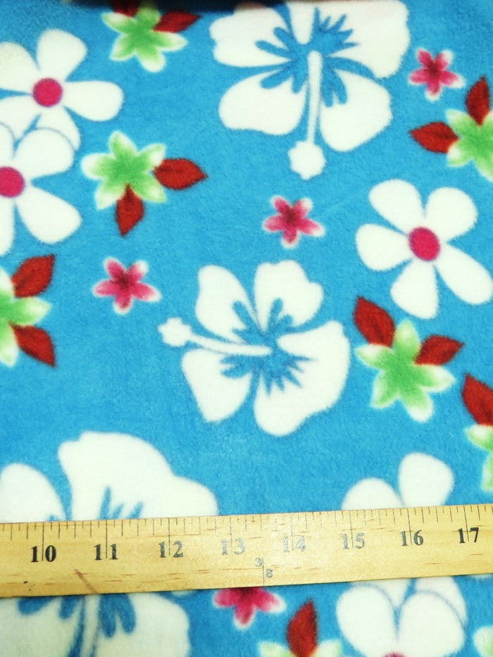 Fleece Printed Fabric / Breezy Ocean Flowers / Sold By The Yard