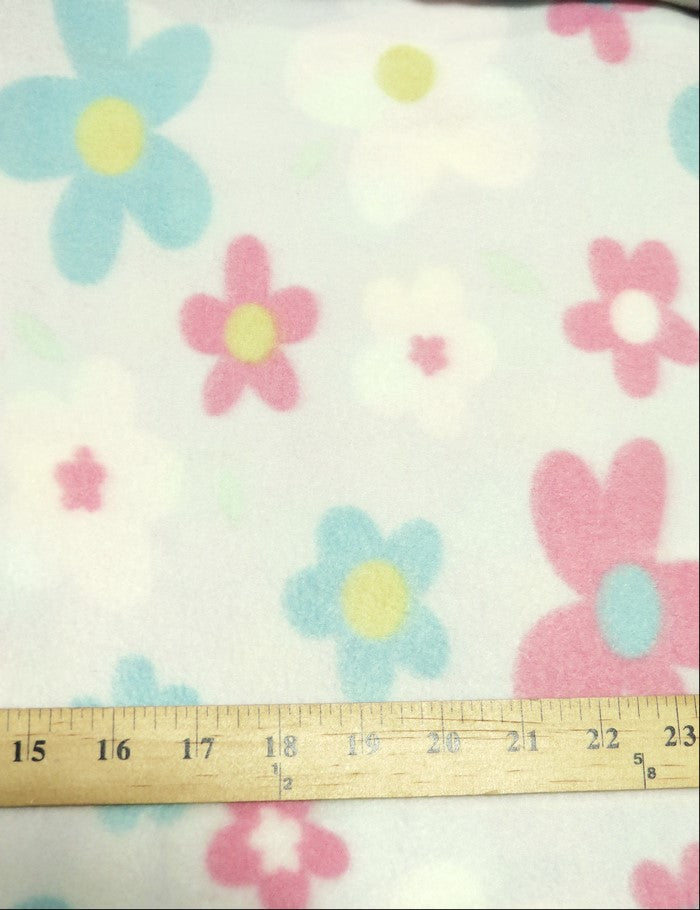 Fleece Printed Fabric / Multi Sunflowers Light / Sold By The Yard