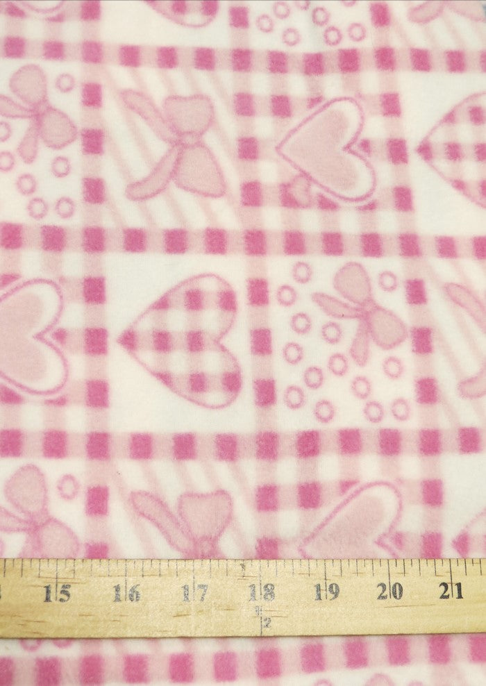 Fleece Printed Fabric / Hearts And Ribbons / Sold By The Yard