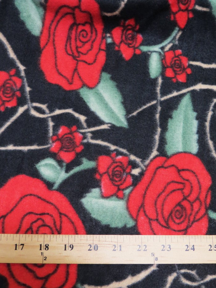 Fleece Printed Fabric / Wicked Thorns And Roses / Sold By The Yard