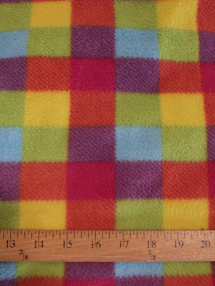 Fleece Printed Fabric / Fruity Rainbow Checkered / Sold By The Yard