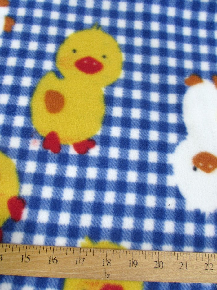 Fleece Printed Fabric / Checkered Chickens Blue / Sold By The Yard