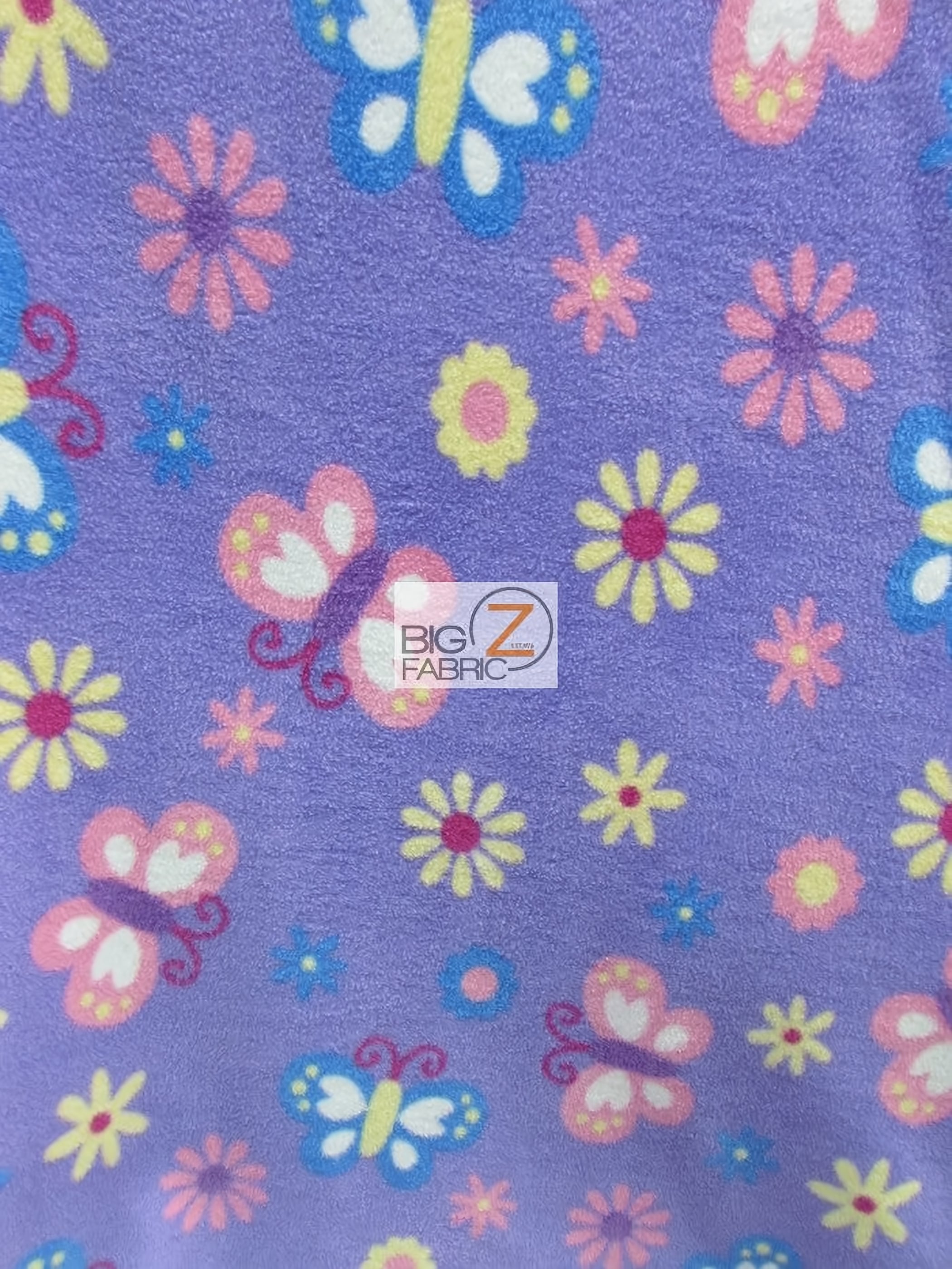 Fleece Printed Fabric / Floral Butterfly Sunrise Purple / Sold By The Yard