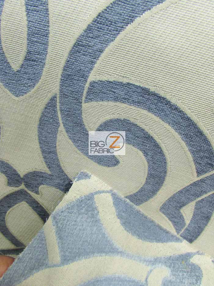 French Abstract Damask Upholstery Fabric / Navy / Sold By The Yard