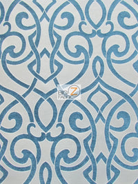 French Abstract Damask Upholstery Fabric / Teal / Sold By The Yard