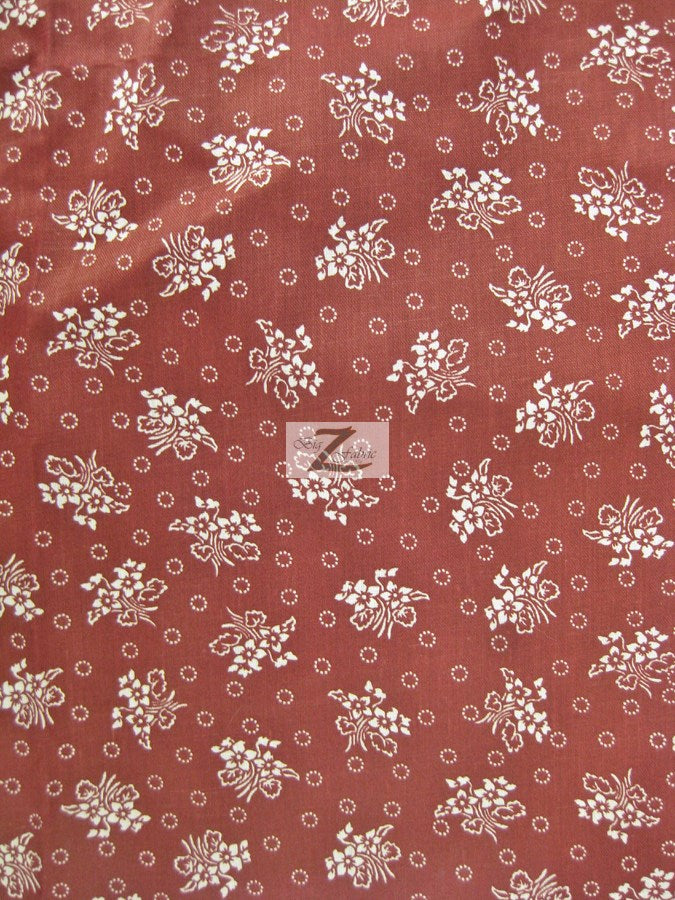 Poly Cotton Printed Fabric Floral Bandana / Burgundy / Sold By The Yard