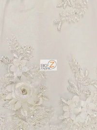 French Floral 3D Beaded Sequins Fabric / Off-White / Sold By The Yard