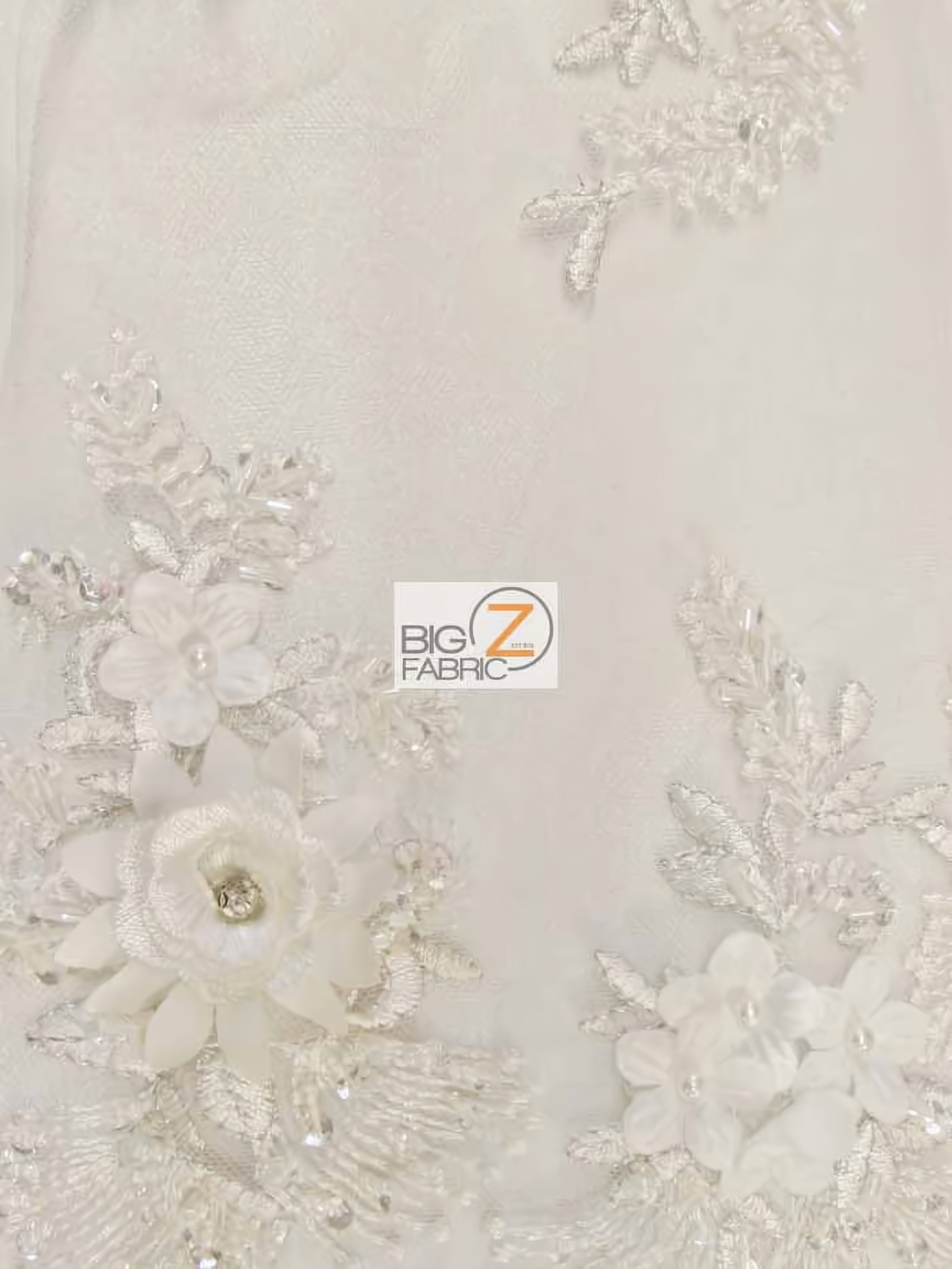 French Floral 3D Beaded Sequins Fabric / Off-White / Sold By The Yard