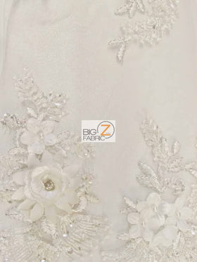 French Floral 3D Beaded Sequins Fabric / Off-White / Sold By The Yard