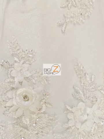 French Floral 3D Beaded Sequins Fabric / Off-White / Sold By The Yard