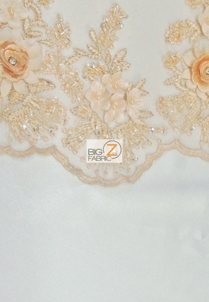 French Floral 3D Beaded Sequins Fabric / Off-White / Sold By The Yard