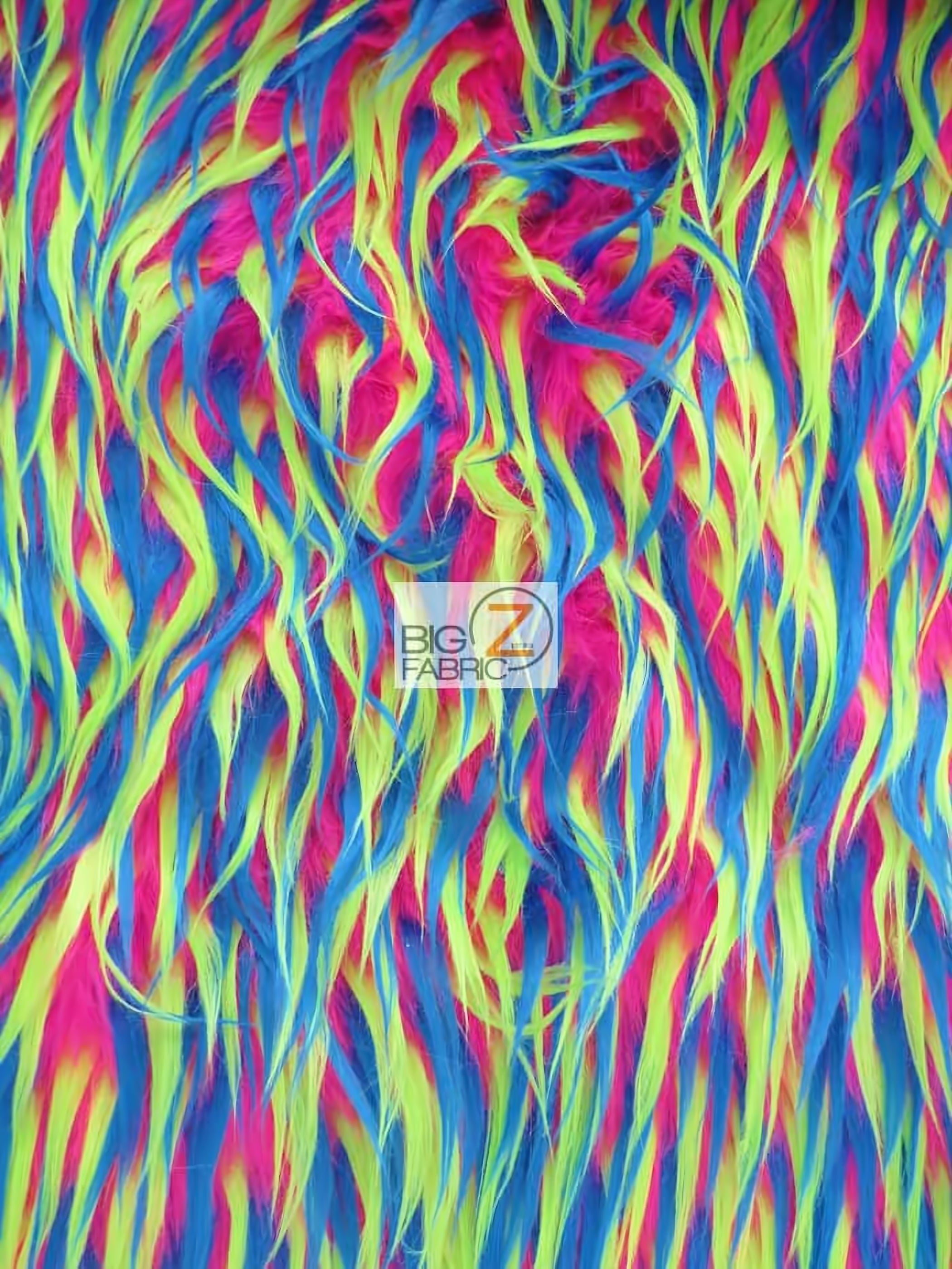 Shop Yellow Blue on Fuchsia 3 Tone Spiked Shaggy Long Pile Fabric by