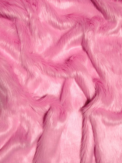 Faux Fake Fur Solid Shaggy Long Pile Fabric / Bubble Gum / 15 Yard Bolt