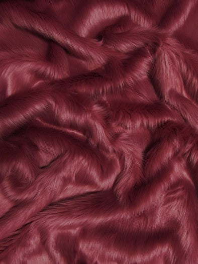 Faux Fake Fur Solid Shaggy Long Pile Fabric / Burgundy / 15 Yard Bolt