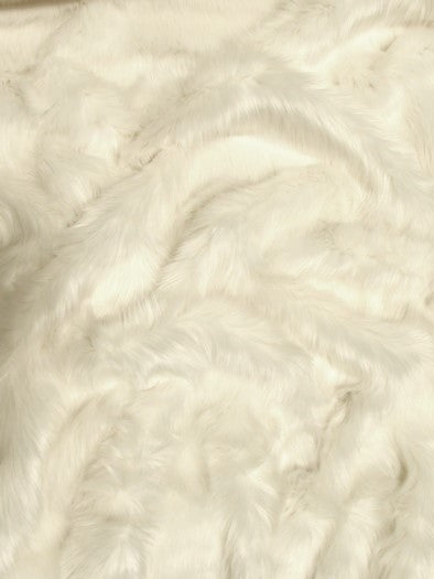 Faux Fake Fur Solid Shaggy Long Pile Fabric / Ivory / 15 Yard Bolt