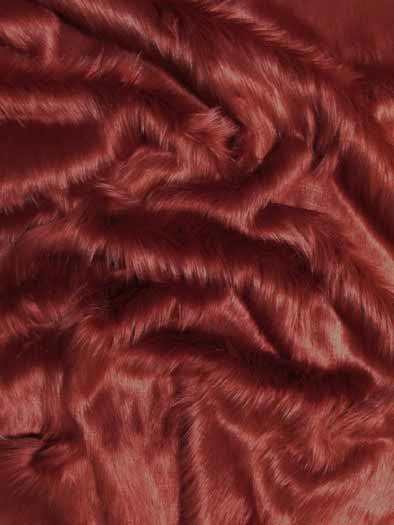 Faux Fake Fur Solid Shaggy Long Pile Fabric / Maroon / 15 Yard Bolt