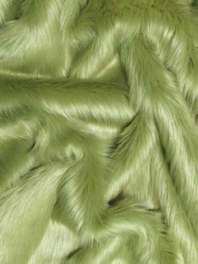 Faux Fake Fur Solid Shaggy Long Pile Fabric / Olive / 15 Yard Bolt