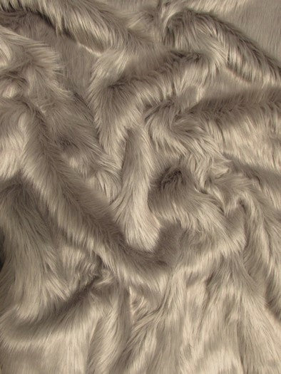 Faux Fake Fur Solid Shaggy Long Pile Fabric / Oyster / 15 Yard Bolt