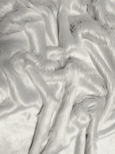 Faux Fake Fur Solid Shaggy Long Pile Fabric / Platinum / 15 Yard Bolt