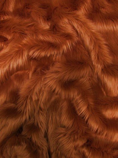 Faux Fake Fur Solid Shaggy Long Pile Fabric / Rust / 15 Yard Bolt