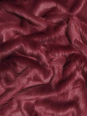 Burgundy Solid Shaggy Long Pile Faux Fur Fabric / Sold By The Yard - 0
