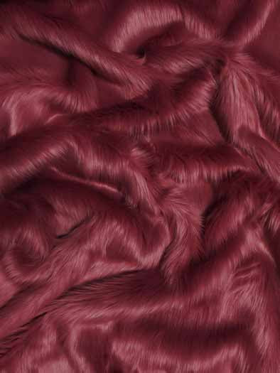 Burgundy Solid Shaggy Long Pile Faux Fur Fabric / Sold By The Yard