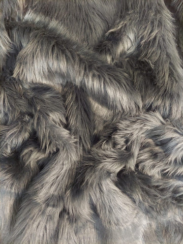 Charcoal Solid Shaggy Long Pile Faux Fur Fabric / Sold By The Yard - 0