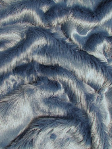 Denim Solid Shaggy Long Pile Faux Fur Fabric / Sold By The Yard