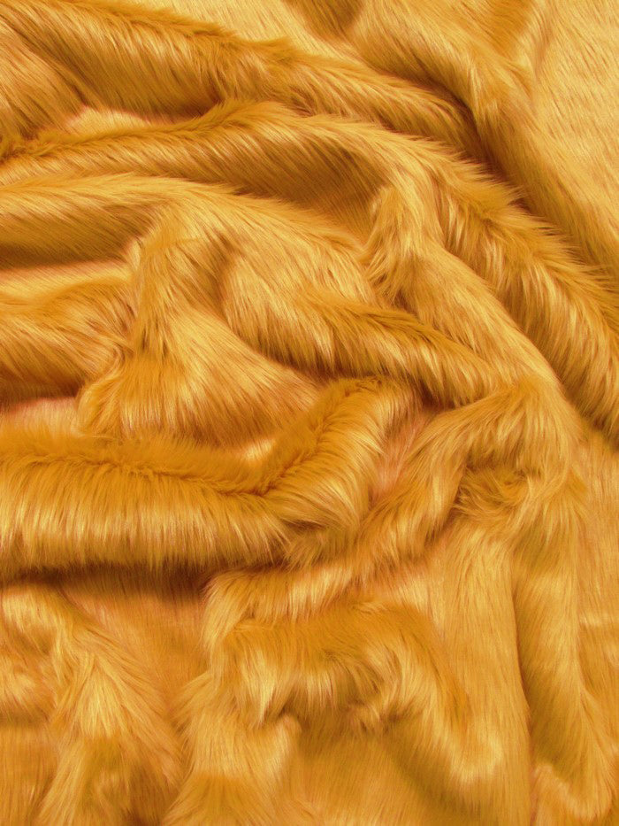 Gold Solid Shaggy Long Pile Faux Fur Fabric / Sold By The Yard