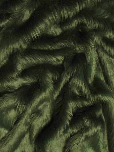 Hunter Green Solid Shaggy Long Pile Fabric / Sold By The Yard