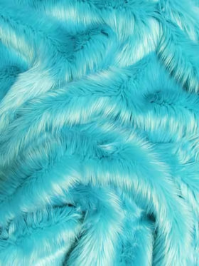 Turquoise Solid Shaggy Long Pile Faux Fur Fabric / Sold By The Yard