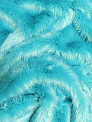 Turquoise Solid Shaggy Long Pile Faux Fur Fabric / Sold By The Yard