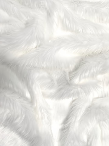 Faux Fake Fur Solid Shaggy Long Pile Faux Fur Fabric / White / Sold By The Yard  (SECOND QUALITY GOODS)