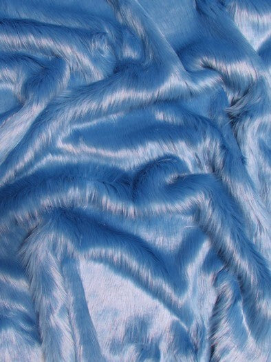 Cobalt Solid Shaggy Long Pile Faux Fur Fabric / Sold By The Yard