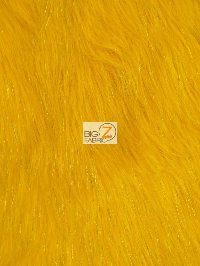 Yellow Solid Shiny Tinsel Long Pile Fabric / Sold By The Yard