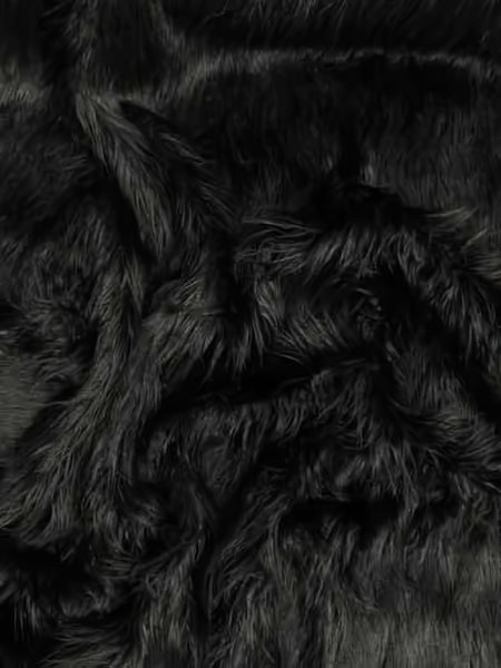 Black Solid Mongolian Long Pile Faux Fur Fabric by the Yard | Big