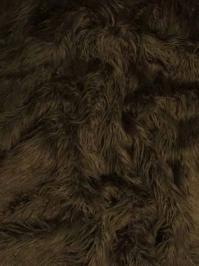 Brown Solid Mongolian Long Pile Faux Fur Fabric / Sold By The Yard