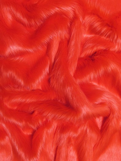 Faux Fake Fur Solid Shaggy Long Pile Fabric / Fire Red / 15 Yard Bolt