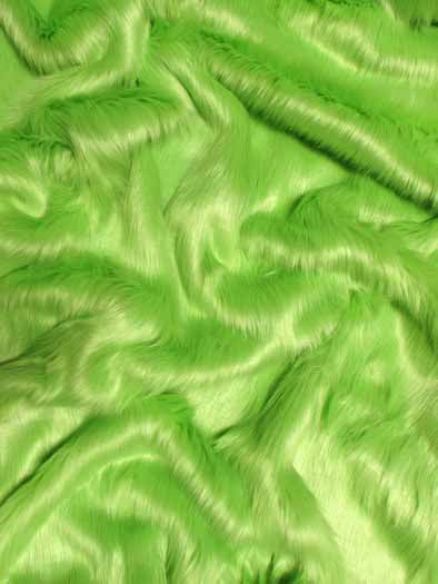 Faux Fake Fur Solid Shaggy Long Pile Fabric / Lime Green / 15 Yard Bolt