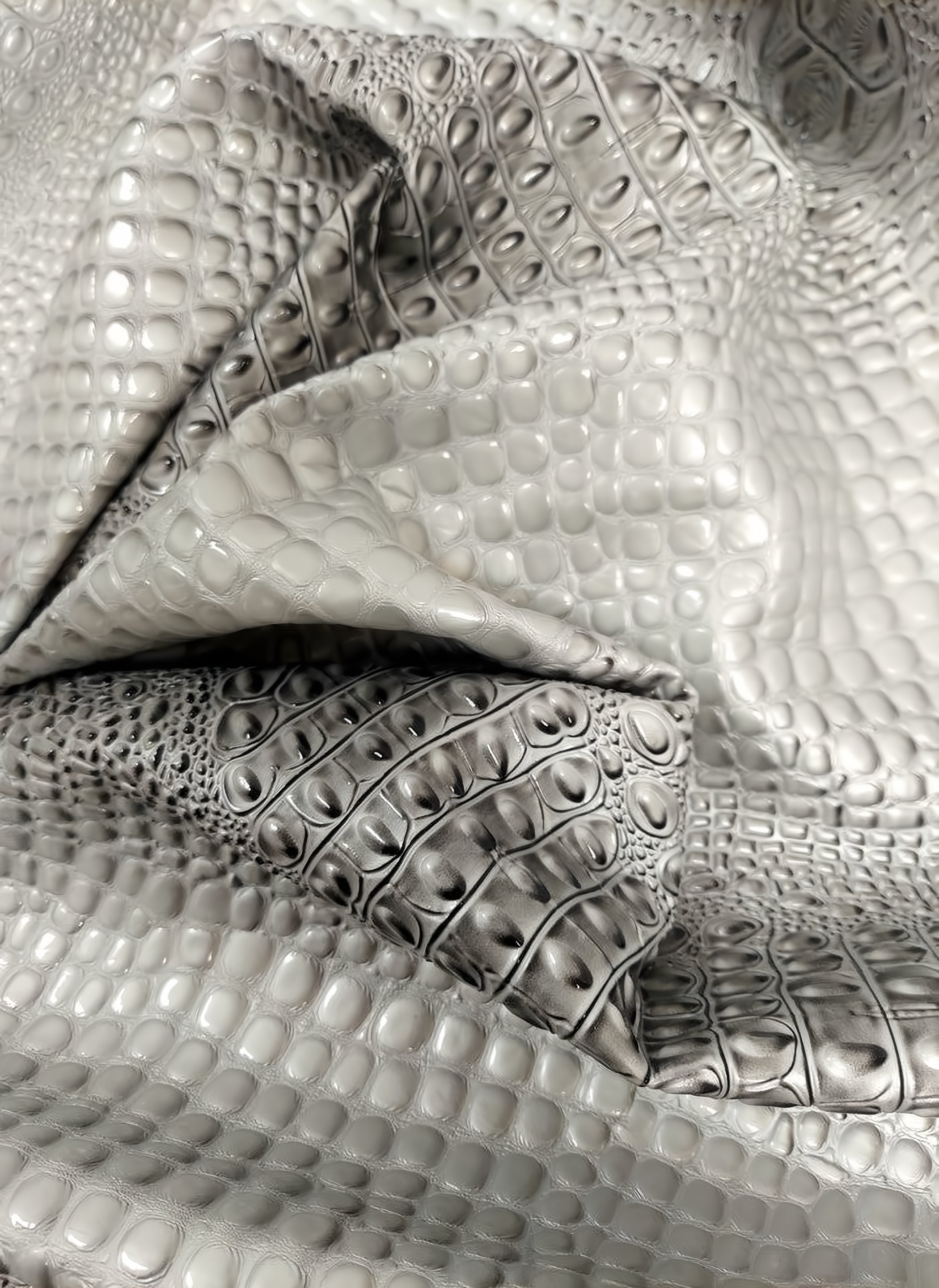 Mercury Silver Florida Gator 3D Embossed Vinyl Fabric / Sold By The Yard