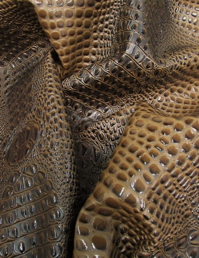 Mocha Brown Florida Gator 3D Embossed Vinyl Fabric / Sold By The Yard