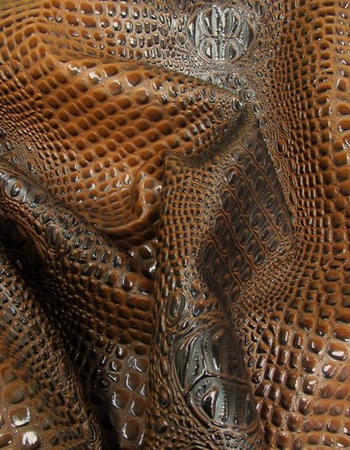Honey Caramel Florida Gator 3D Embossed Vinyl Fabric / Sold By The Yard