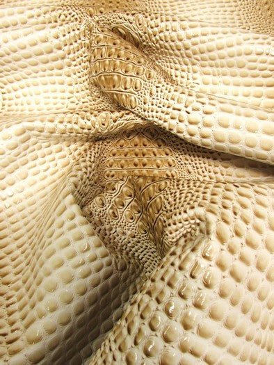 Florida Gator 3D Embossed Vinyl Fabric / Western Cream (New Lot) / By The Roll - 30 Yards